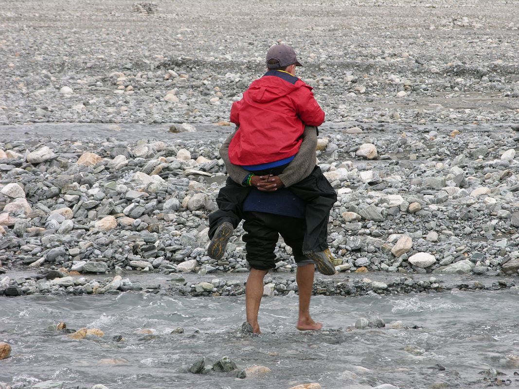 4 Everest North Base Camp 3 Peter Ryan Carried Across Stream Towards Real Base Camp